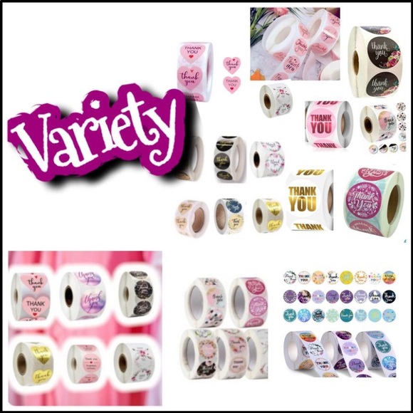 SALE 5 Rolls Thank You Stickers 1” 500 ct Mystery Box Bundle labels Variety 2500 - Picture 4 of 5